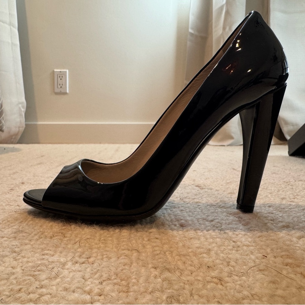 Prada Glossy Black Peep-Toe Heels
